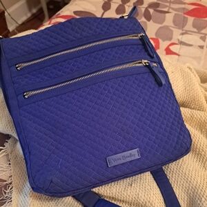 Vera Bradley Triple Zipper Blue Crossbody Purse.